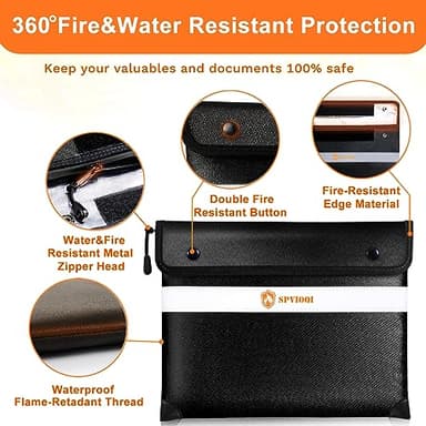 Fireproof Document Bag 5200°F with Heat Insulated, Fireproof Money Bag for Cash with Zipper and Reflective Strip, 14.2” X 11” Fireproof Safe Storage Pouch for Valuables - Image 4