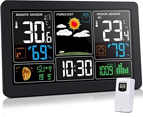 Kalawen Home Weather Stations Wireless Indoor Outdoor Thermometer, Portable Digital Weather Clock Atomic, Bluetooth Color Forecast Station Estacion Meteorologica Weather Monitor with Alarm - Image 1