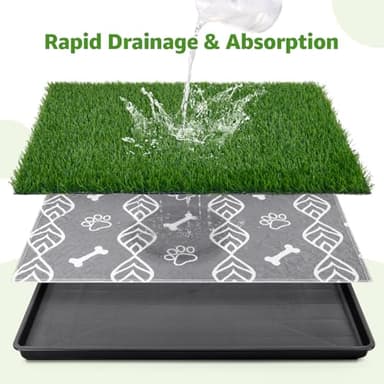 LOOBANI Dog Grass Pad with Tray - 35x23in Dog Litter Box with 2 Artificial Grass Patch + 2 Washable Pee Pads - Quickly Absorbency Indoor Outdoor Potty for Patio Balcony Apartment Use - Image 3