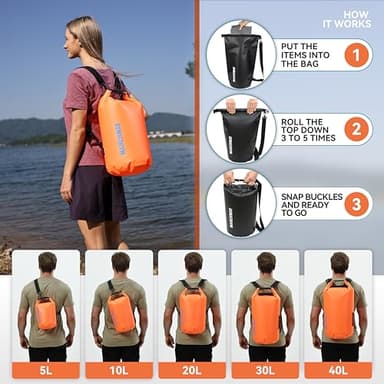 MARCHWAY Floating Waterproof Dry Bag Backpack 5L/10L/20L/30L/40L, Roll Top Sack Keeps Gear Dry for Kayaking, Rafting, Boating, Swimming, Camping, Hiking, Beach, Fishing (Orange, 40L) - Image 4