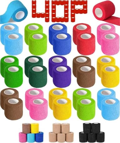 AZEN 40 Pack Self Adhesive Bandage Wrap, 2" X 5 Yards Elastic Cohesive Bandage Wrap, Color Athletic Tape, Vet Wrap, Ankle Tape, Tattoo Grip Tape Wrap - Image 1