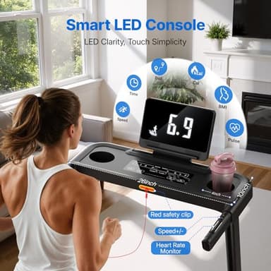 MERACH Treadmills for Home with Incline 6%-15%, 300 LBS Capacity Double Deck Foldable Treadmill with Incline, 0.5-7.5MPH Quiet 2.5HP Brushless Incline Treadmill LED Display with Smart APP - Image 3