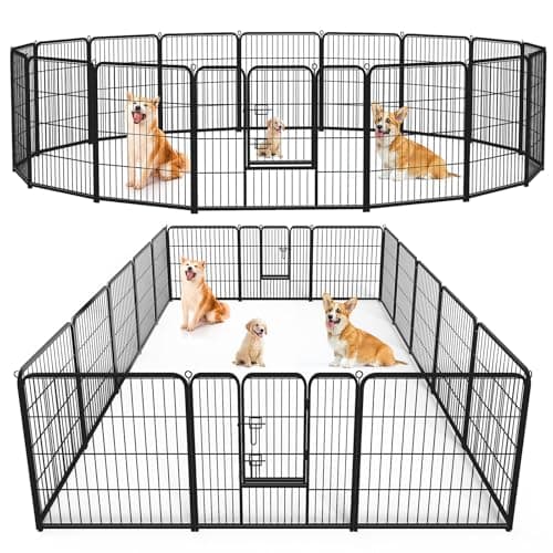 Sweetcrispy Dog Playpen Indoor - Pet Fence Exercise Pen for Yard Gate 16 Panels Foldable Puppy Playpens with Doors Metal Dog Pen for Camping, RV, Outdoor, Small/Medium/Large Pets, 32” Height - Image 1