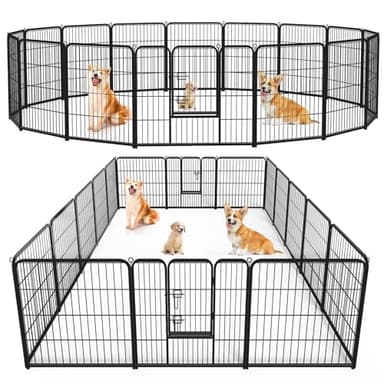 Sweetcrispy Dog Playpen Indoor - Pet Fence Exercise Pen for Yard Gate 16 Panels Foldable Puppy Playpens with Doors Metal Dog Pen for Camping, RV, Outdoor, Small/Medium/Large Pets, 32” Height - Image 1
