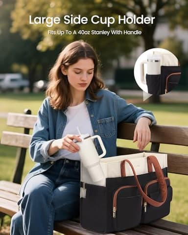 LOVEVOOK Teacher Tote Bag for Women, Multi-pocket Laptop Bag with Large Cup Holder, Nurse Bags Work Briefcase Computer Purse Handbag for Business Office College Travel - Image 2