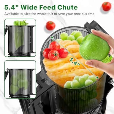 Cold Press Juicer, Juicer Machines with 5.4" Wide Feed Chute for Juice Extractor, Professional Slow Masticating Juicer for Whole Vegetables & Fruits with High Juice Yield, Easy to Clean(Pink) - Image 2