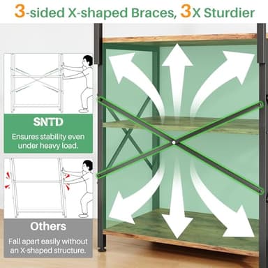 SNTD Bakers Rack with Power Outlet, Kitchen Shelves Microwave Stand with Wire Grid and 10 Hooks, 4 Tiers Coffee Stand (Rustic Brown, 23.5 x 15.6 x 52.8 Inches) - Image 6