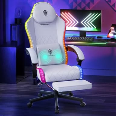 Dowinx Fabric Gaming Chair, LED Game Chair with Massage Lumbar Support and Footrest - Ergonomic Computer Chair with Adjustable Height for Adults and Teens, Gray - Image 2