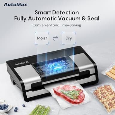 Fully Automatic Vacuum Sealer, 95Kpa Powerful Food Vacuum Sealer Machine, Auto Dry-Wet Detection | Bag Cutter | 2 Rolls Bags & 100 Pcs Precut Bags | Effortless Operation, Silver - Black - Image 4