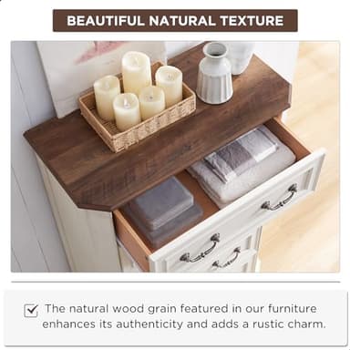 T4TREAM Farmhouse 5 Drawers Dresser for Bedroom, 48" Tall Wood Rustic Chest of Drawers with Natural Texture, Vintage Design, Storage Dressers Organizer for Bedroom, Living Room, Hallway, Antique White - Image 4