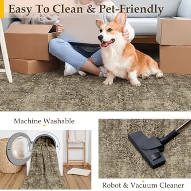 WondRg 2x6 Washable Brown Runner Rug Vintage Hallway Kitchen Carpet Non-Slip Soft Low Pile Distressed Throw Rug for Bedroom Bathroom Laundry Living Room - Image 4
