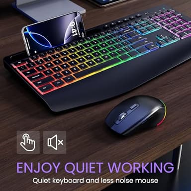 Wireless Keyboard and Mouse Combo- VEILZOR 2.4G Rechargeable Keyboard with Phone Holder, Ergonomic Wrist Rest, 9 RGB Backlit Effects, Silent Keyboard Mouse Set for Windows, Laptop, PC - Image 7