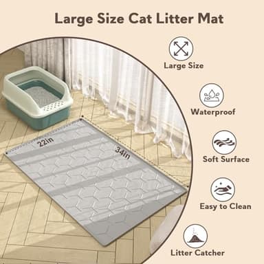 Garoopion Cat Mat for Litter Box, Large 34" X 22" Cat Litter Mat, Waterproof Silicone Pad for Floor, Gray - Image 4