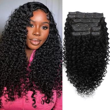 16 Inch Kinky Curly Clip ins Human Hair 110g 8pcs 20 Clips 3C 4A Curly Clip In Hair Extensions Real Human Hair Brazilian Virgin Hair Full Head for Women Natural Black - Image 1