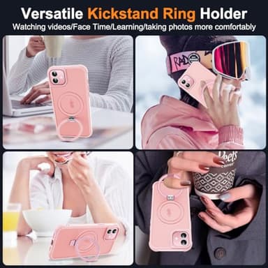 SKYLMW Compatible with iPhone 11 Case with Invisible Magnetic O-Ring Stand [Compatible with MagSafe][Great Grip Feeling], Pink - Image 5