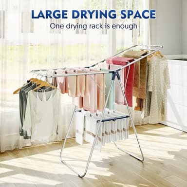 APEXCHASER Clothes Drying Rack, Stainless Steel Drying Rack Clothing with Height-Adjustable, Foldable Gullwings Laundry Drying Rack, Indoor Outdoor Use, No Assembly - Image 6