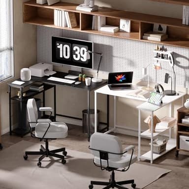 Pamray 43 Inch L Shaped Computer Desk with Reversible Side Storage Shelves, Small Corner Desk for Small Space Home Office,Writing Study Table Gaming PC Desk for Bedroom,Black - Image 4