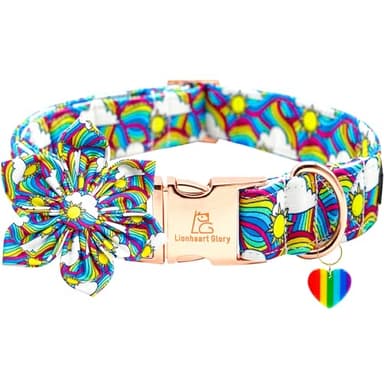 Lionheart glory Rainbow Dog Collar Pride Dog Flower Collar for Female or Male Dogs Collar with Flower Adjustable Flower Collar for Large Dogs Colorful Pet Gift - Image 1
