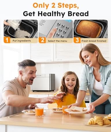 2LB Bread Maker Machine, OSIPOTO 17 in 1 Automatic Stainless Steel Bread Machine, Non-stick, Beginner-Friendly Controls, 15 Hour Timer, Easy to Clean Low Noise, High Success Rate for Homemade Bread - Image 4