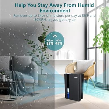 SIMSEN 95oz Dehumidifiers for Home, 800 sq ft Quiet Small Dehumidifier with Drain Hose, Dehumidifiers for Bedroom Bathroom Basements Closet RV (Black) - Image 2