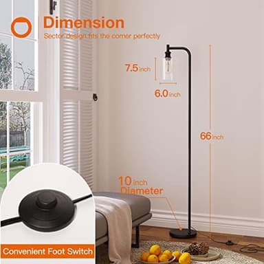 addlon Floor Lamps for Living Room Bright Lighting with Seeded Glass lampshade, Modern Bright Floor Lamp with LED Bulbs Industrial Standing lamp for beroom, Tall Pole Lamps Office - Black - Image 7