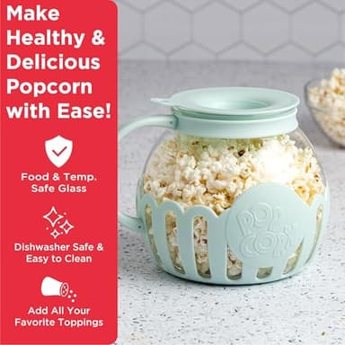 Ecolution Patented Micro-Pop Microwave Popcorn Popper with Temperature Safe Glass, 3-in-1 Lid Measures Kernels and Melts Butter, Made Without BPA, Dishwasher Safe, 3-Quart, Aqua - Image 2