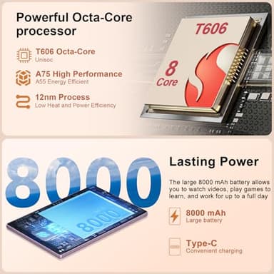 Dghrti 2025 Android 14 Tablet, 22GB RAM+128GB ROM+1TB Expand, 8000mAh Battery, 10.1 Inch Touchscreen, Octa-Core CPU, 2-in-1 Tablet with Keyboard&Mouse, Support BT5.0, GPS, WiFi - Purple - Image 4