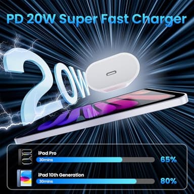 20W USB C Fast Charger for iPad Pro 13/12.9/11 inch, iPad A16/10th Generation, iPad Air 11/13 inch/5th/4th, iPad mini 6th/7th, iPad Charger Fast Charging Block with 6.6ft USB C to C Charger Cable - Image 3