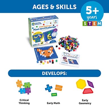 Learning Resources STEM Explorers Pixel Art Challenge - Math Puzzles, Pattern Blocks, Sensory Bin, Arts and Crafts, Math Manipulatives, Building Toys, Montessori - Image 5