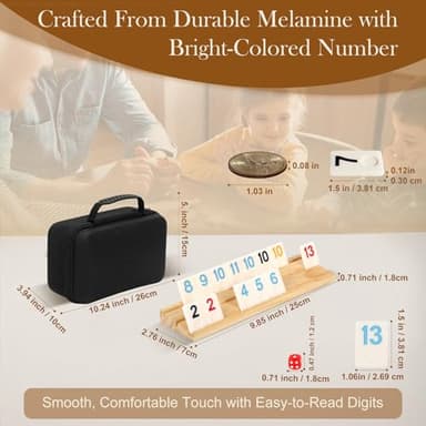 Upgraded 2-6 Players Rummy Game with 6 Wooden Racks, 160 Melamine Tiles, Drawstring Bag, Premium Portable Case, Tile Board Games for Adults & Kids Age 8+, Birthday Gifts for Women Men Dad Mom - Image 4