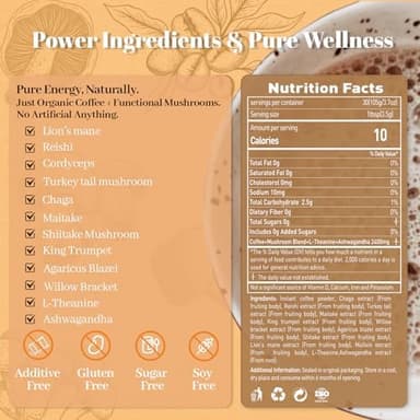 SUNDAFONE Mushroom Coffee with L-Theanine, Ashwagandha,Lion's Mane, Reishi and 10 Adaptogenic Mushrooms; Super Instant Cold Brew Protein Iced Coffee Blend; 0g of Sugar, Low Caffeine, 30 Servings - Image 4