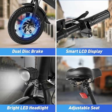 DYU Electric Bike for Adults Teens, Folding Electric Bicycle,Commuter City E-Bike with 500W Motor and 36V 7.5Ah Battery,3 Levels Assist, Dual Disc Brakes, 16" Foldable ebike with Pedals - Image 6