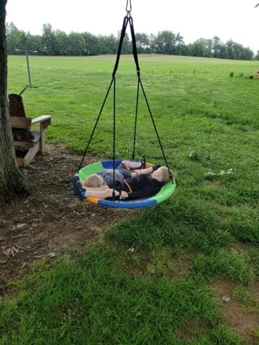 40 Inch Saucer Tree Swing for Kids, Outdoor Round Swing with Hanging Straps & Adjustable Ropes, Easy Assembly - Image 7