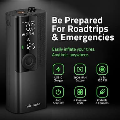 Airmoto Tire Inflator Portable Air Compressor - Air Pump For Car Tires with Digital Pressure Gauge, LED Light and Auto Shut-Off Function - Cordless Pump for Car, Motorcycle, Bicycle, Balls and More - Image 3