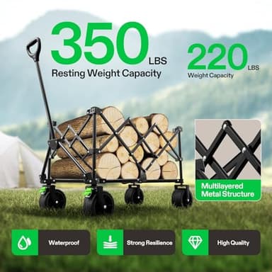 VIVOSUN Collapsible Folding Wagon, Outdoor Utility with Silent All-Terrain Beach Wheels, Adjustable Handle, Cup Holders & Side Pockets, for Camping, Beach, Shopping, Garden, Sports, Picnic, Blue - Image 3
