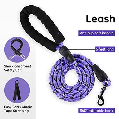 IVY&LANE No Pull Dog Harness for Large Dogs, Dog Vest Harness with Leash, Safety Belt and Storage Strap, Fully Adjustable Harness, 360° Reflective Strip, Soft Handle (Purple, L) - Image 3