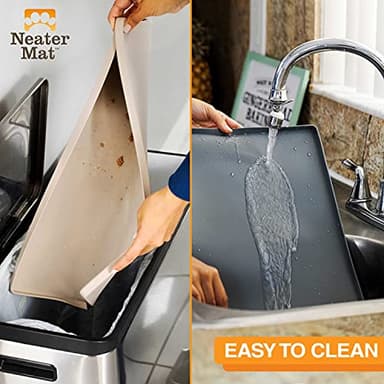 Neater Pet Brands Neater Mat Pet Mats for Food and Water, Cat & Dog Bowl Mat Waterproof Silicone, Feeding Tray, Dog Food Mats for Floors, Placemat w/Raised Edge for Under Bowls, 19" x 12", Grey - Image 6