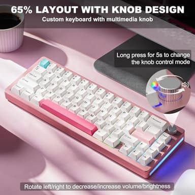 YUNZII AL66 Wireless Mechanical Keyboard,Full Aluminum CNC,65% Knob Control,Bluetooth/2.4G/Wired,Hot Swappable Pre-lubed Switches,Gasket Mounted RGB for Win/Mac(Milk Switch, Pink) - Image 5