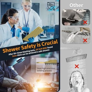 SR SUN RISE Shower Faucets Sets Complete Brushed Gold Square Rain Shower Head with Handheld Spray All Metal Shower Faucet Trim Repair Kits (Contain Shower Valve) - Image 4