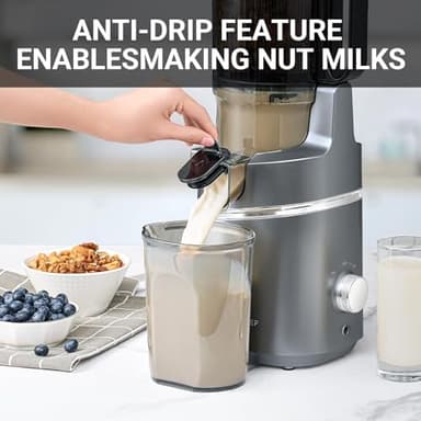 AMZCHEF Juicer Machines, 5.3" Extra Self-Feeding Cold Press Juicer for Whole Vegetable & Fruit, Juice Extractor Machine with Large Auger & Triple Strainers, Easy to Clean, High Juice Yield, Grey - Image 6