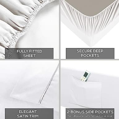 Mueller Luxury 4 Piece Twin Sheets Set - Ultra-Soft 1800 Series, Cooling & Breathable Twin Bed Sheets Sets, Hotel Quality Bedding, Deep Pocket up to 16" - Hypoallergenic, Wrinkle-Resistant, White - Image 4
