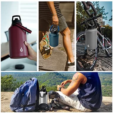 BJPKPK Half Gallon Insulated Water Bottles with Straw Lid, 64oz Large Water Jug, Stainless Steel Bottles with 3 Lids and Paracord Handle, Thermo for Hot & Cold Liquid, Navy Blue - Image 7
