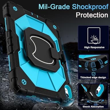 Auizotl Case for iPad (A16)11th /10th Generation 11/10.9 Inch 2025/2022 with Screen Protector Rotating Stand Shoulder Strap Pencil Holder,Military Grade Shockproof iPad Case 10th Generation,Black Blue - Image 3