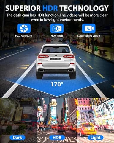 Dash Cam Front and Rear, 1080P Dash Camera for Cars, 3 Channel Car Camera Front Rear and Inside with 32GB Card, Loop Recording, Night Vision, HDR, 24Hr Parking, G-Sensor - Image 8