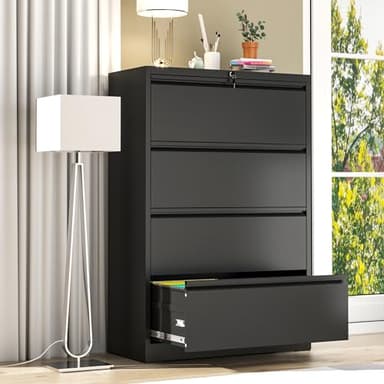 AQY 4 Drawer File Cabinet with Lock,Metal Lateral File Cabinets for Home Office,Steel Wide Filing Organization Storage Cabinets for Hanging Files Letter/Legal/F4/A4 Size Assembly Required(Black) - Image 6