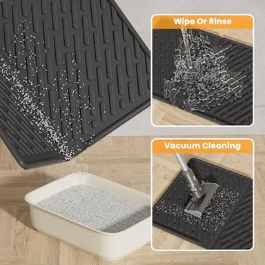 Pieviev Cat Litter Box Mat, 24"x 17" EVA Scratch Resistant Litter Trapping Mat, Easy Clean for Scatter Control, Soft on Kitty Paws, Waterproof & Urine Proof for Indoor Use, Black - Image 3