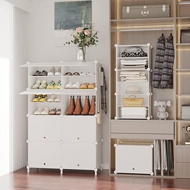 AWTATOS Shoe Rack, 8 Tier Shoe Storage Cabinet with Door, 32 Pair Shoe Organizer Shelves for Closet Hallway Bedroom Entryway, White - Image 2