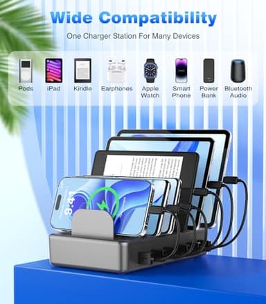 CREATIVE DESIGN 50W Charging Station for Multiple Devices,6 Port Multiple USB Charger Station with 6 Cables Compatible with iPhone,iPad Kindle Tablet and Other Electronic（Space Gray - Image 5