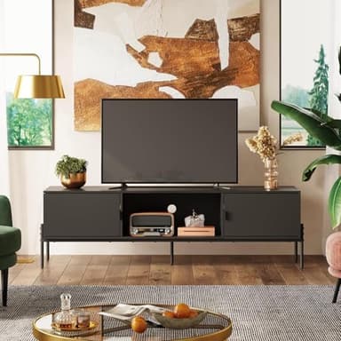 WLIVE Modern TV Stand for 65 Inch TV, Mid Century Entainment Center with Storage, TV Console with Open Shelf and 2 Cabinets for Bedroom and Living Room, TV Cabinet with Metal Legs, Black - Image 8