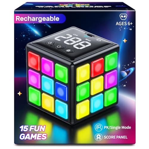 Niufunmal Rechargeable Game Cube - 15-in-1 Fun Brain Memory & Speed Games for Kids - Christmas Easter Birthday Gifts for Boys Girls Ages 6-12+ Years Old - Toys for Kids Teens with Score Screen (Black) - Image 1